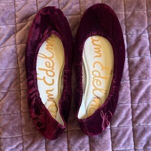 Sam Edelman Deep Red Velvet Flats